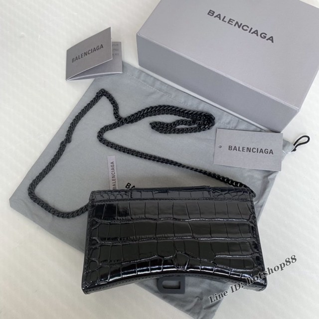 Balenciaga專櫃爆款鱷魚紋黑扣Hourglass mini鏈帶包 巴黎世家鏈條沙漏包 fyj1475